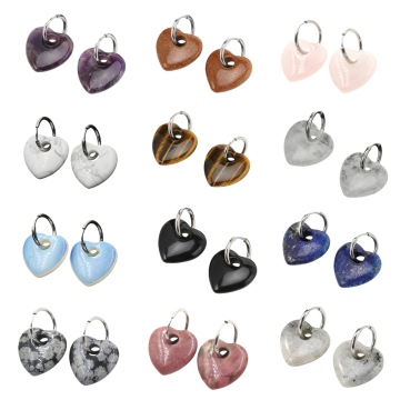Gemstone Heart Hoop Dangle Earrings 23MM Crystal Heart Earrings with Stainless Steel Drop Earring for Women Girl