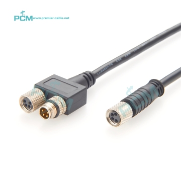 Waterproof M8 4 Pin T Distributor Y-Style IP67 Sensor Splitter Cable with 4 Wire Receptacle