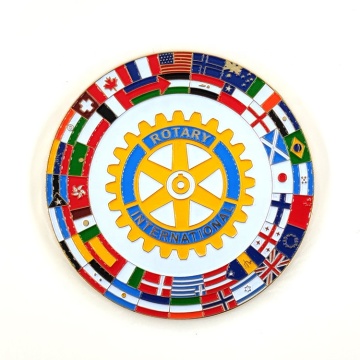 Customizable Fraternal Rotary Emblem: 3-inch Gold Round Metal Auto Emblem with Flags - Official Rotary International Product