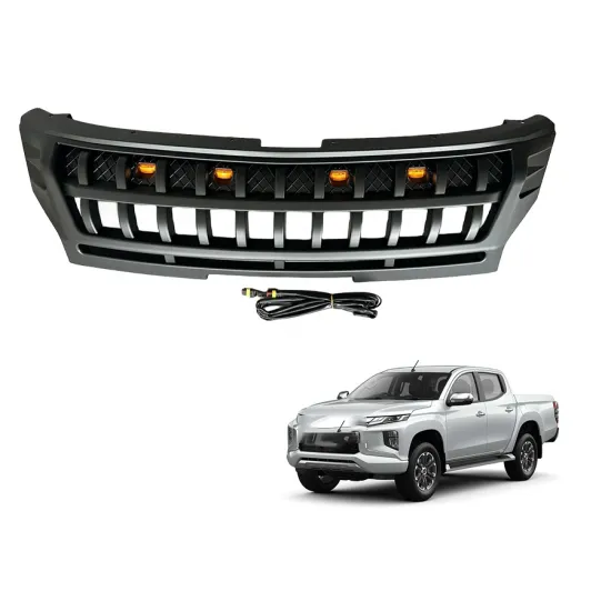 Mesh ABS Black Upper Racing Grills Front Hood Bumper Grill With Light for Triton L200 2019-2021
