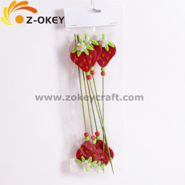 Strawberry felt crafts with a stick for home decoration