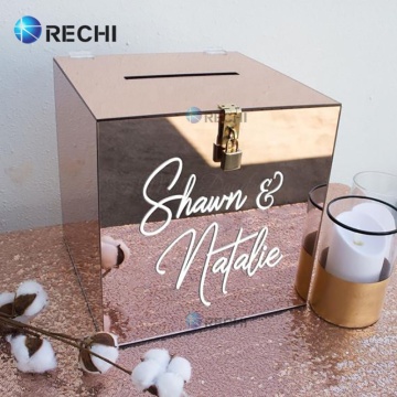 RECHI Gold Mirror Acrylic Wedding Invitation Card & Wishing Well Storage Box: A Stylish Organizer Case for Your Special Event