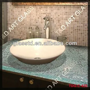 Luxury per cut aqua frosted bathroom glass counter top with sink
