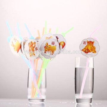 The 12 Symbolic Animals Party Bar Weeding Creative Drinking Straw Dispoable Straws With Chinese Zodiac Signs Cards