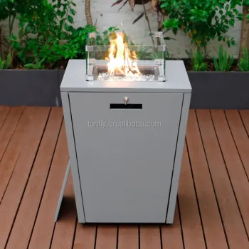 Garden Patio Square Gas Fire Pit Table with Propane Option and Glass Wind Guard