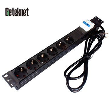 1U 19" 6-Way German Socket Rack Mount PDU 16A Power Distribution Unit