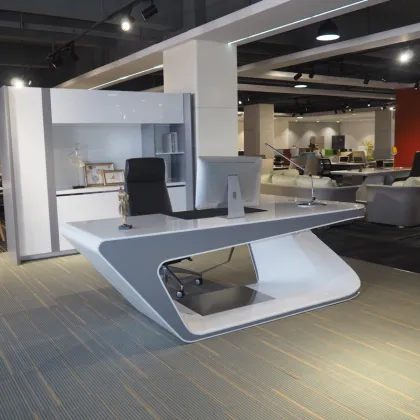 White Gloss Luxury L-shaped Executive Desk