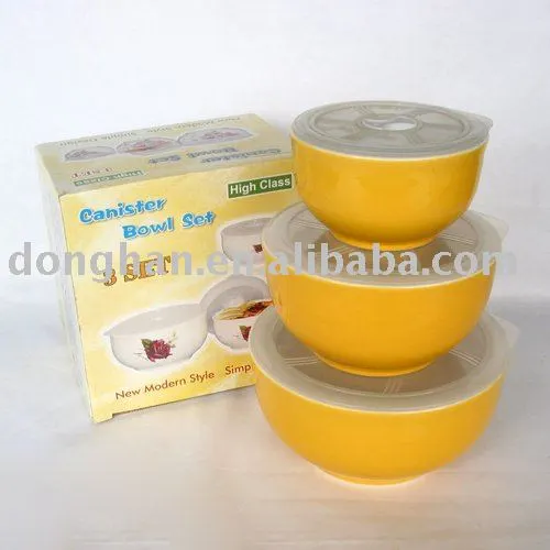 3pcs ceramic bowl set microwave bowl with lid