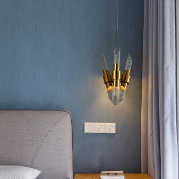 Indoor Bedroom Bedside Glass Gold LED Pendant Light