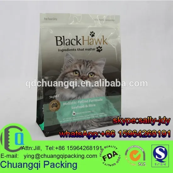 flat bottom custom pet cat food packing plastic bag