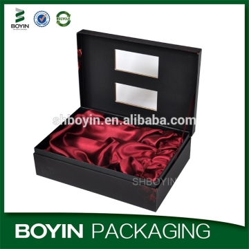 Luxury transparent window matte black gift box with satin lining wholesale