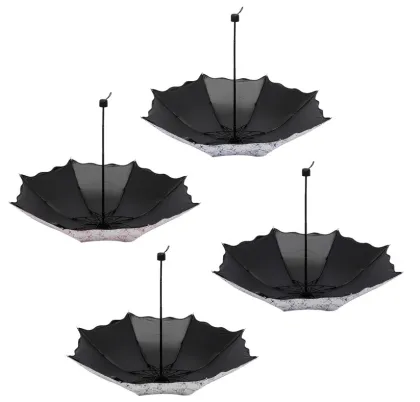 Women Anti UV Sun Protection Windproof Flower Umbrella