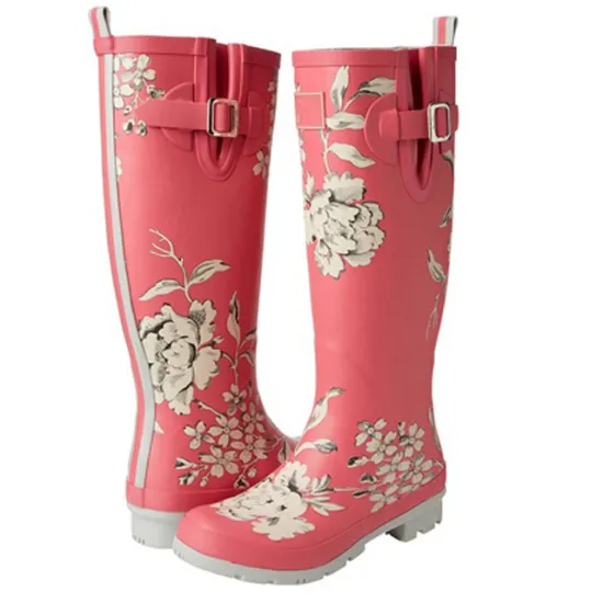 UK Floral Print Wellington Boots - Posh Comfy Rubber Rain Boots for Ladies