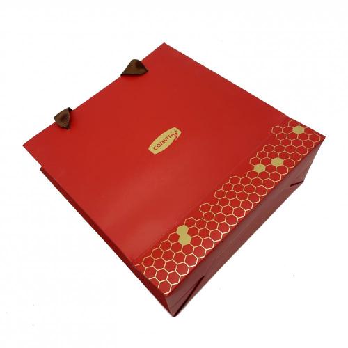 Red Gold Logo Printed Cloth Garment Shopping Bags