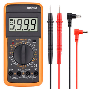 Multimeter genggam digital: ammeter, tegangan, ohmmeter, kontinuitas, dioda dan penguji transistor dengan perlindungan kelebihan beban