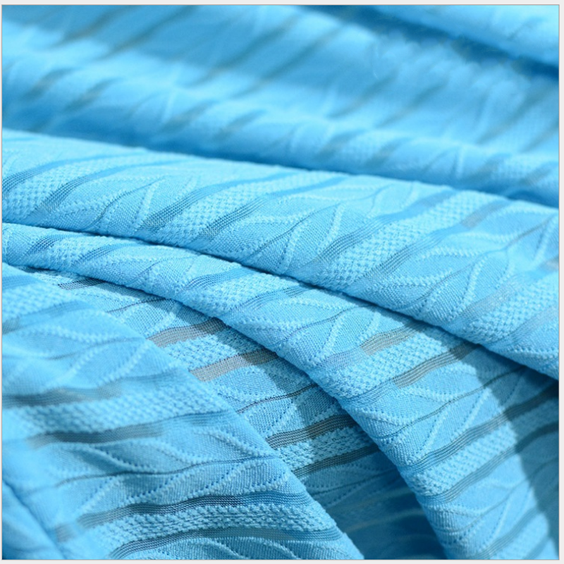 Lake Blue Striped Fancy Knitted Jacquard Fabrics 3