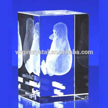 3d laser engraved crystal rectangle block crystal penguin block