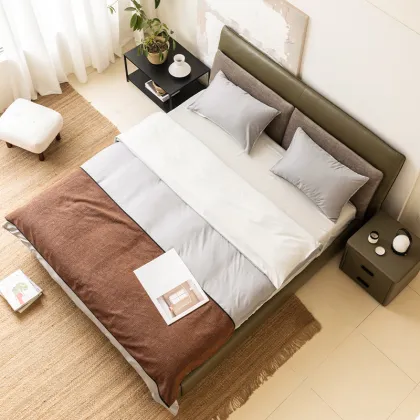 Seattle Upholstered Leather and Fabric Bed