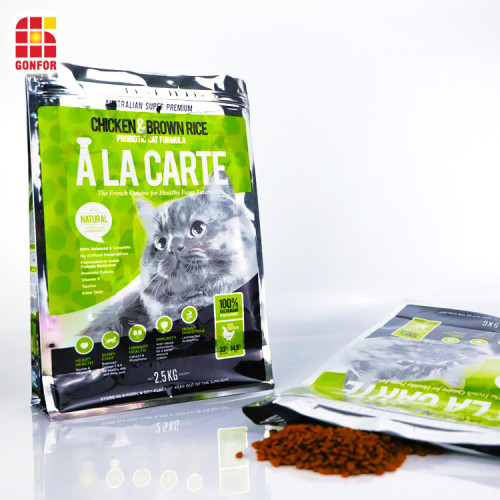 Sac de poche à fond plat en aluminium 2,5 kg de nourriture pour chats