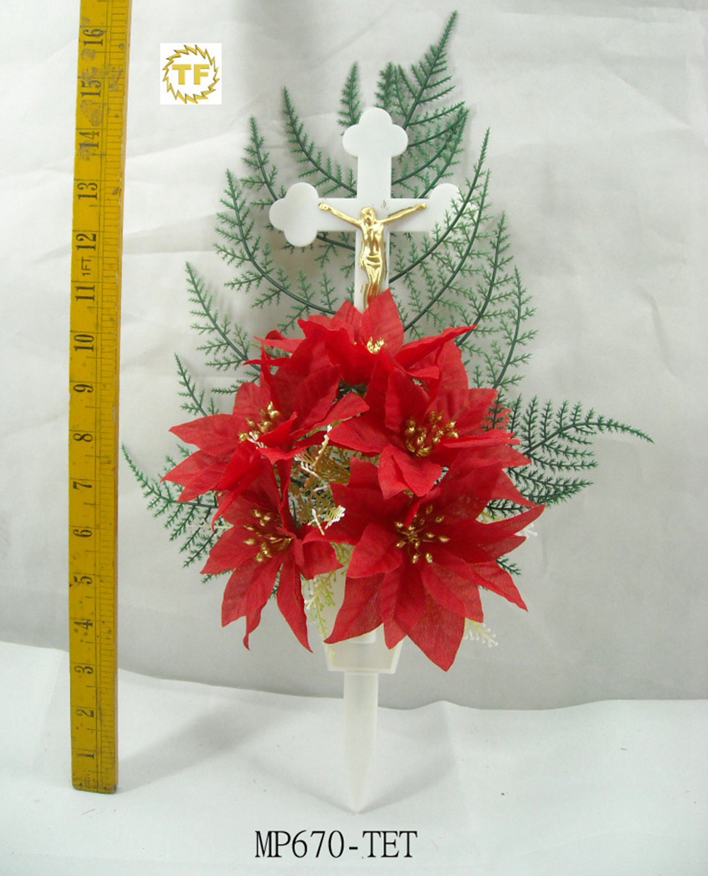 18 "Poinsettia Artifical Jesus Cross