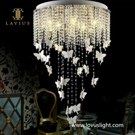 Crystal butterfly decoration custom crystal chandelier Modern light luxury custom villa chandelier Restaurant custom chandelier