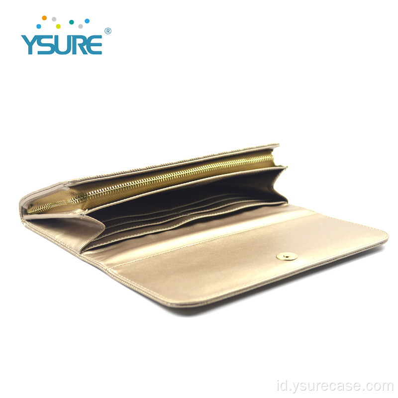 Dompet kulit dompet multilayer asli untuk wanita ritsleting