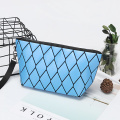 Women pouch luminous PU cosmetic bag geometric rhombic pattern makeup zipper bags