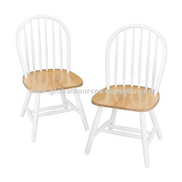 Wooden Pair of Beech and White Windsor Design Chairs