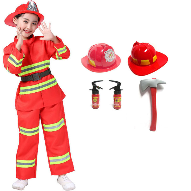 Firefighter Work Wear Uniform Fireman Sam Cosplay Carnival Halloween Costumes for Kid Party Girl Boy Disguise Anime Clothing Set