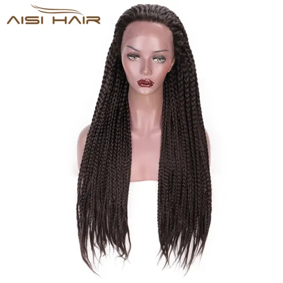 Aisi Hair Long Twist Braided Brown Wig Glueless Synthetic Lace Front Wig Senegalese Twist Box Braids Hair Wigs For Black Women