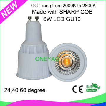 6W CCT rang LED GU10 from 2000K to 2800K adjustable dimmable LED GU10 color temperature change spotlight