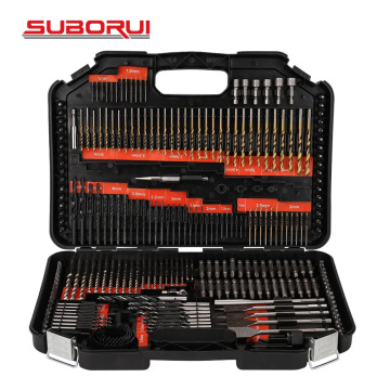SUBORUI 246pcs HSS Titanium Metal Spade Masonry Wood Combination Drill Bit Kit