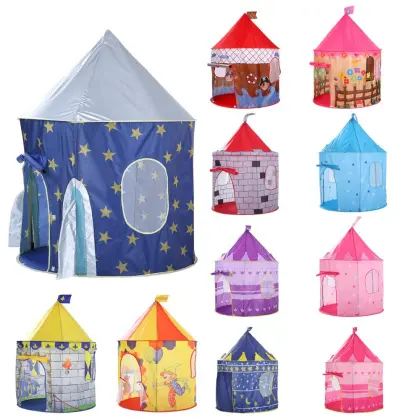 Large Foldable Princess Castle Tent with LED Lights for Kids Play