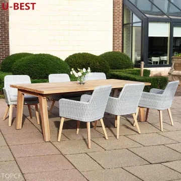 Outdoor Wicker 4 Seater Chair Table Set for Patio and Garden Dining