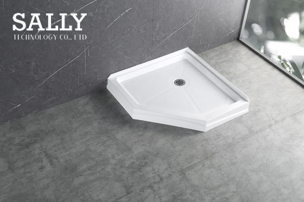 Sally ABS Acrylique Diamant Néo-Angle Enclos Receveur De Douche 38X38X6 Drain Central Base De Douche À Seuil Unique En Blanc