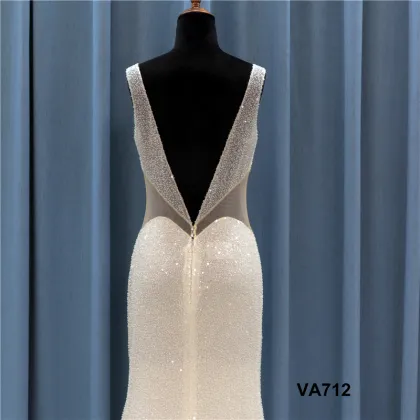 Simple Neck Beach Bridal satin wedding gown bridal