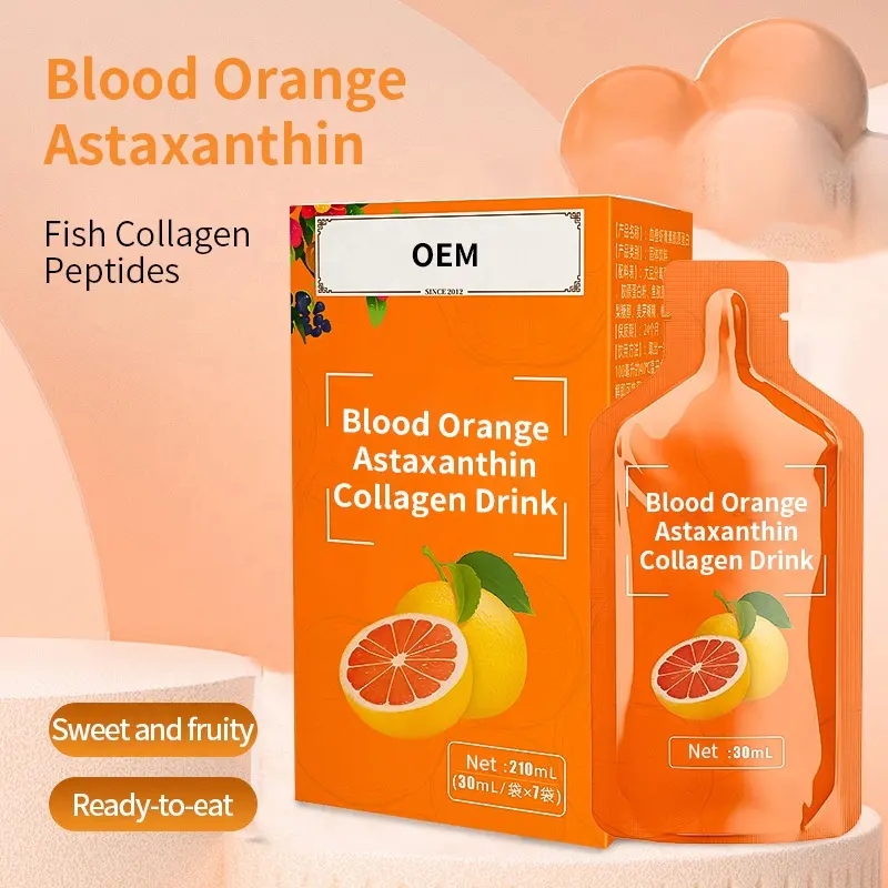 OEM/ODM Fish Collagen Peptides Supplement Blood Orange Astaxanthin Skin Whitening Blood Orange Oral Liquid