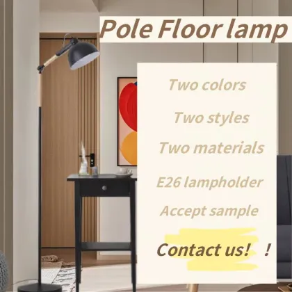 Nordic Modern Vertical LED Floor Lamp with Solid Wood Coffee Table