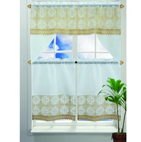 3 Piece Embroidery Kitchen Window Curtain Set for Living Room and Bedroom