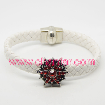 Wholesale white color alloy snap button magnetic clasp leather bracelet jewelry