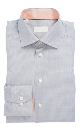 2014 Cutaway-Collar Dress Shirt, Gray, Small Grids, Made to Measure Men's Shirt