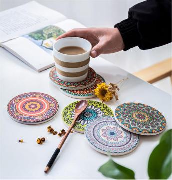 UV Printed Stramonium Flower Design Heat Resistant Mat: Ceramic Cup Coasters with Cork Base