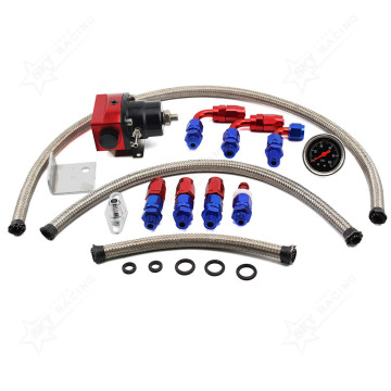 Universal Adjustable Fuel Pressure Regulator Kit with AN6 Fuel Line Hose and Fittings