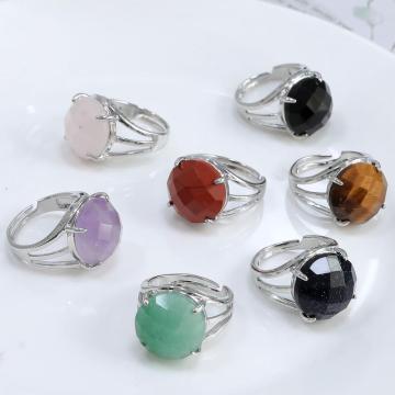 Natural Stone Faceted Crystal Ring Gemstone Quartz Adjustable Ring for Women Men