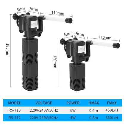 RS Aquarium Internal Filter - Three-in-One Fish Tank Filter with Rain Sprinkler Circulation and Oxygenation