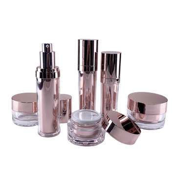 Luxury Rose Gold Skincare Jar Set Packaging with Thick Bottom Acrylic Bottles