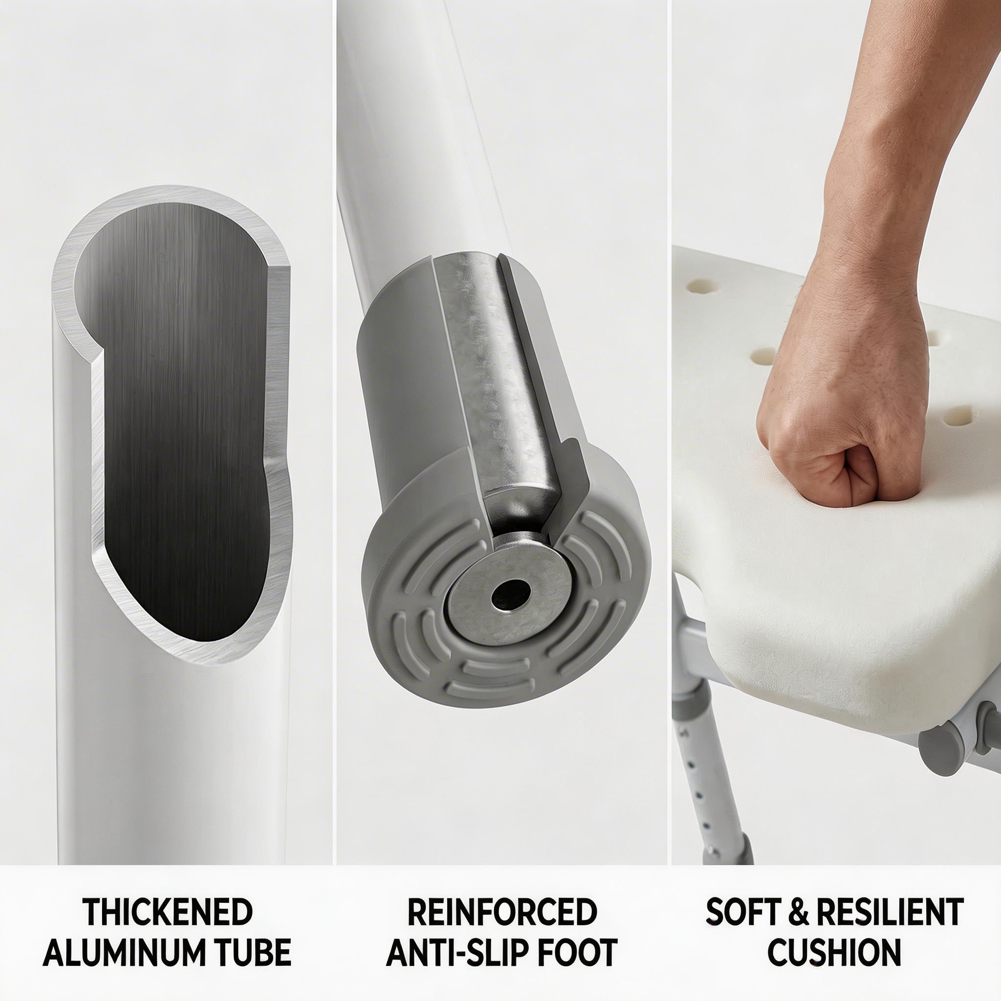 Ergonomic Shower Stool with Flip-Up Backrest and U-Seat Design - View 3