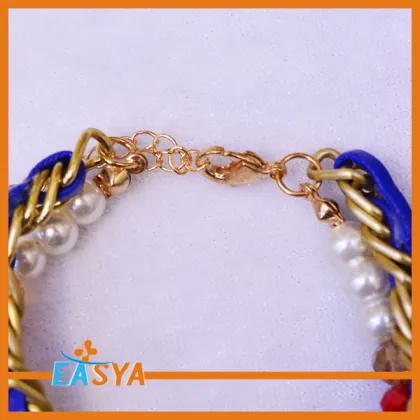 Gold Chain With Blue Leather Rope Coin Charms Bracelet