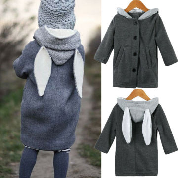 Kid Baby Girls Winter Rabbit Ear Hooded Trench Coat Jacket Outwear Windbreaker