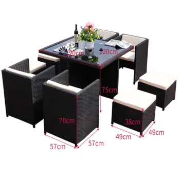 2020 Top Quality OEM Rattan Patio Furniture 4 Seaters 9PCS Outdoor Dining Set